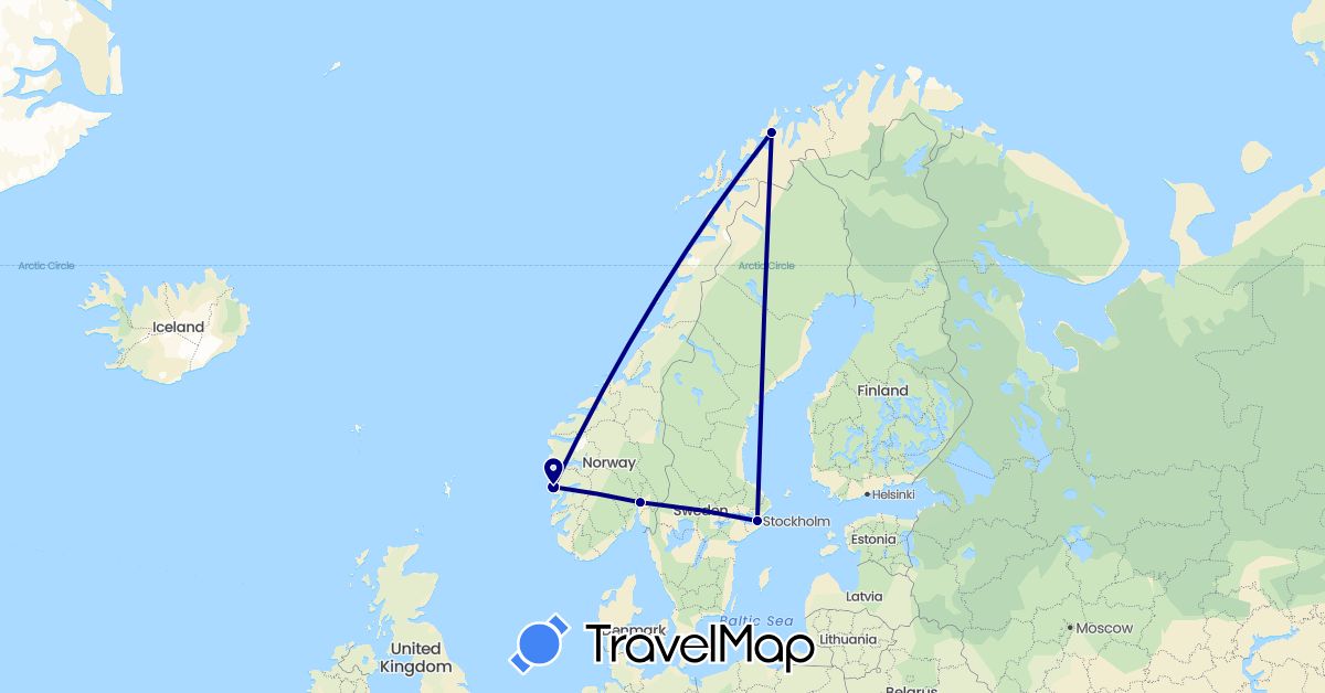 TravelMap itinerary: driving in Norway, Sweden (Europe)